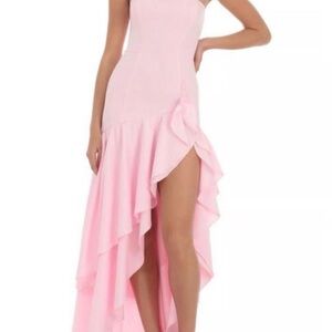 Chic Strapless Pink High Low Dress